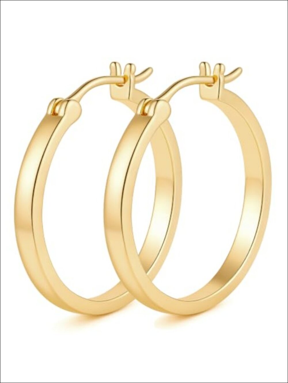 14K Gold Plated Flat Hoop Earrings Latch Back Women